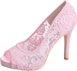 Womens Peep Toe Platform Heels Wedding High Heel Sandals Unique Dress Party Bride Lace Slip On