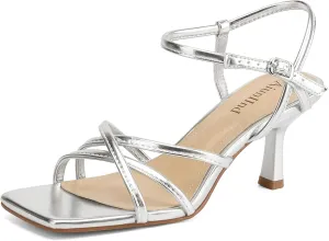Women's Sandals Square Open Toe Kitten Heels Strappy Ankle Strap Heeled Sandals for Women Comfy Weddings Shoes