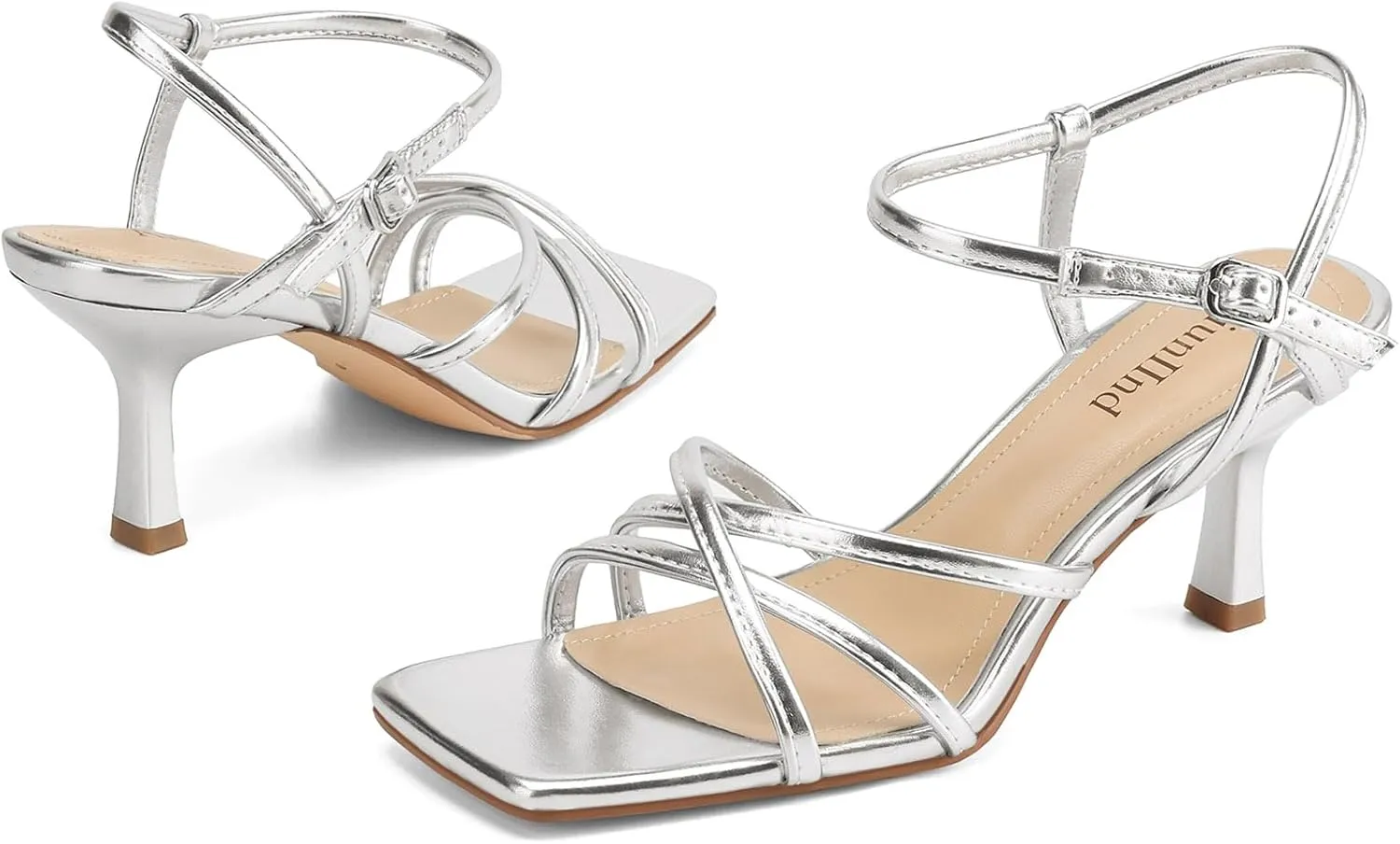 Women's Sandals Square Open Toe Kitten Heels Strappy Ankle Strap Heeled Sandals for Women Comfy Weddings Shoes