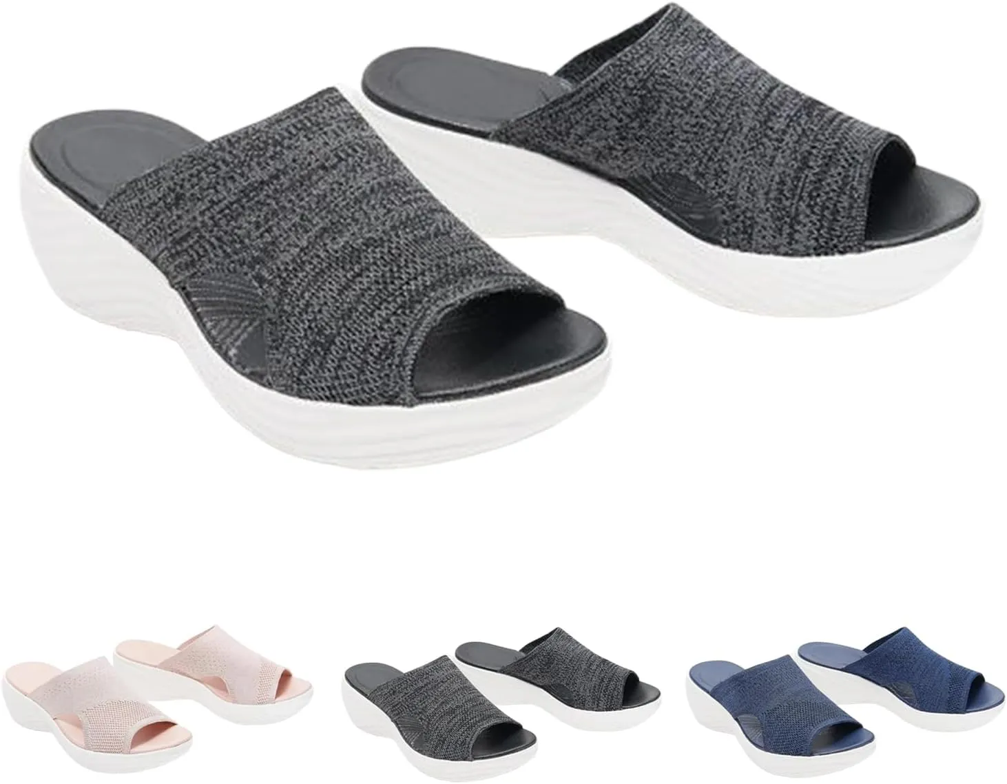 Women's Sandals Women's Casual Mesh Knit Sandals Outdoor Garden Wide Walking Slippers Solid Color Breathable Open Toe Slip-On Slippers