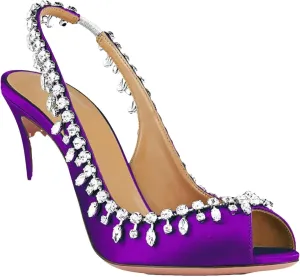 Women's Satin Crystal Strap Sandals, Slingback Stiletto Wedding Party Heels
