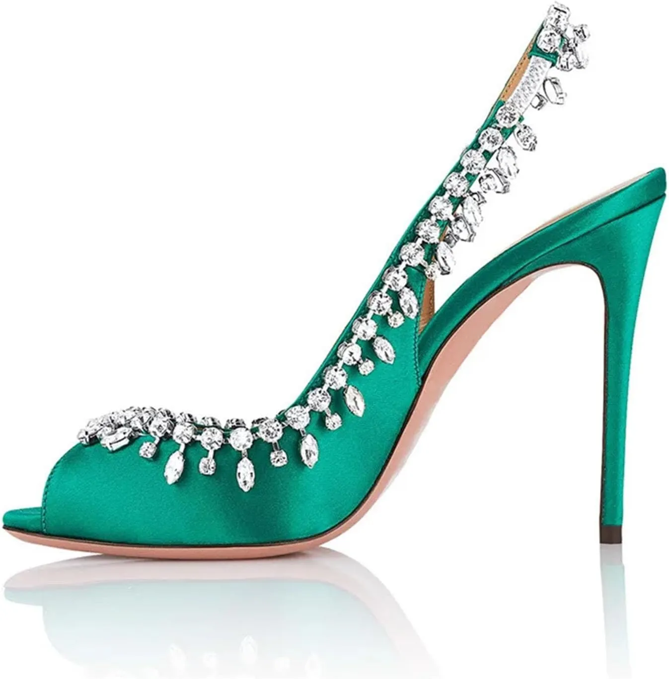 Women's Satin Crystal Strap Sandals, Slingback Stiletto Wedding Party Heels