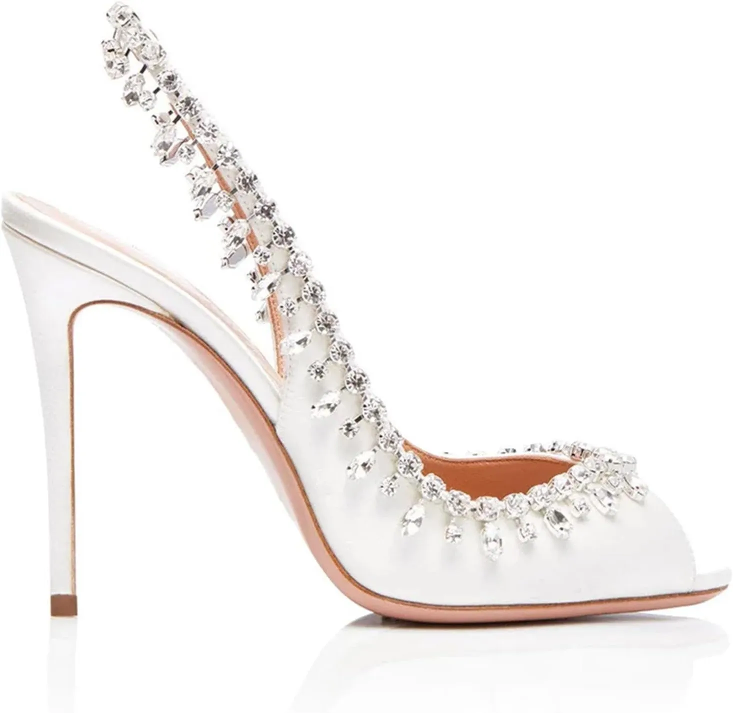 Women's Satin Crystal Strap Sandals, Slingback Stiletto Wedding Party Heels