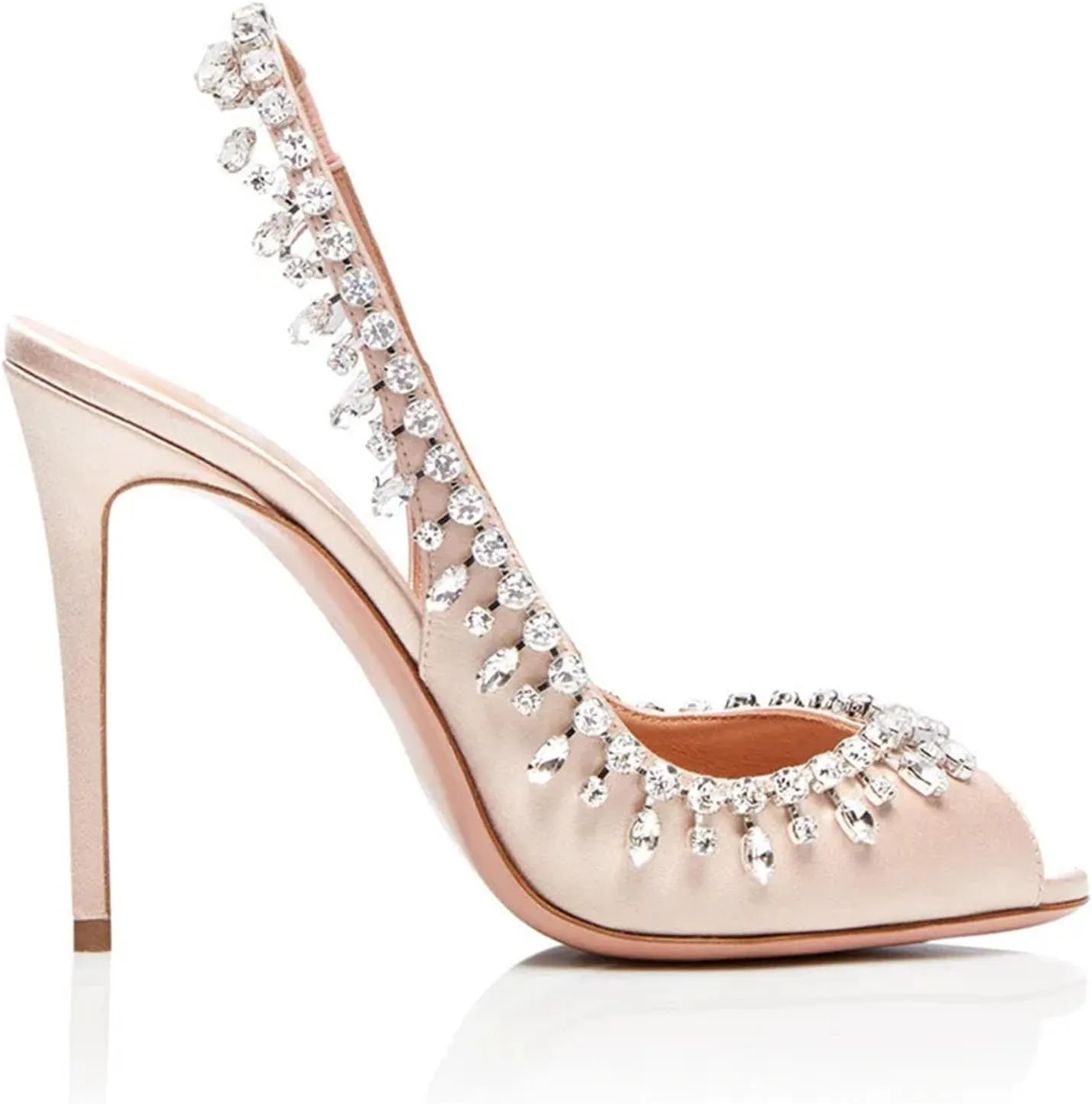 Women's Satin Crystal Strap Sandals, Slingback Stiletto Wedding Party Heels
