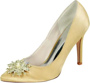 Womens Silver Rhinestone Heeled Shoes Wedding Court Shoes 9.5CM Pointed High Heels Work Job Bride Dress Pearl
