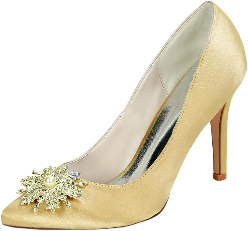 Womens Silver Rhinestone Heeled Shoes Wedding Court Shoes 9.5CM Pointed High Heels Work Job Bride Dress Pearl