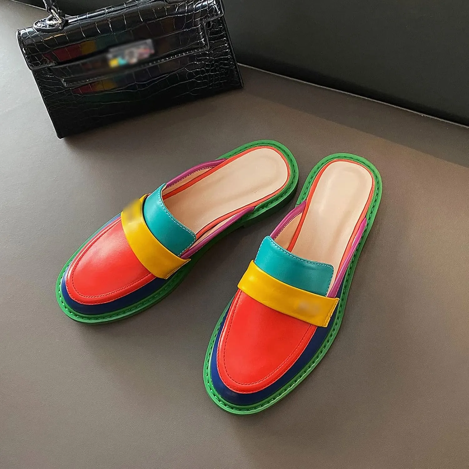 Womens Slippers Fashion Women’s Shoes Slides Casual Slip on Outside Slippers Mixed Color Flats