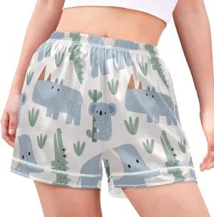 Women's Stain Pajama Shorts Elephant Crocodile Rhinoceros Koala Lounge Sleep Bottom with Pockets Boxer Short