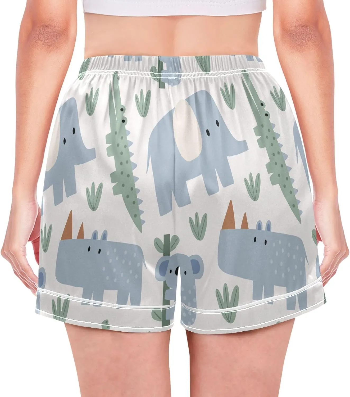 Women's Stain Pajama Shorts Elephant Crocodile Rhinoceros Koala Lounge Sleep Bottom with Pockets Boxer Short