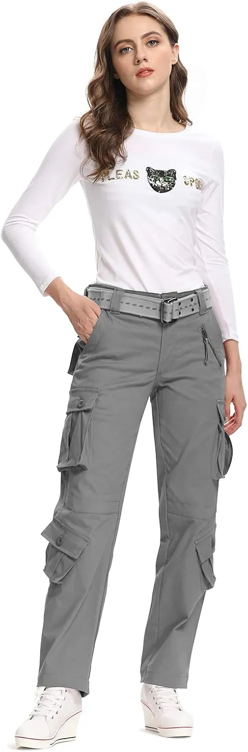 Womens Stretch Casual Cargo Work Pants Camo Combat Tactical Travel Pants with 8 Pockets
