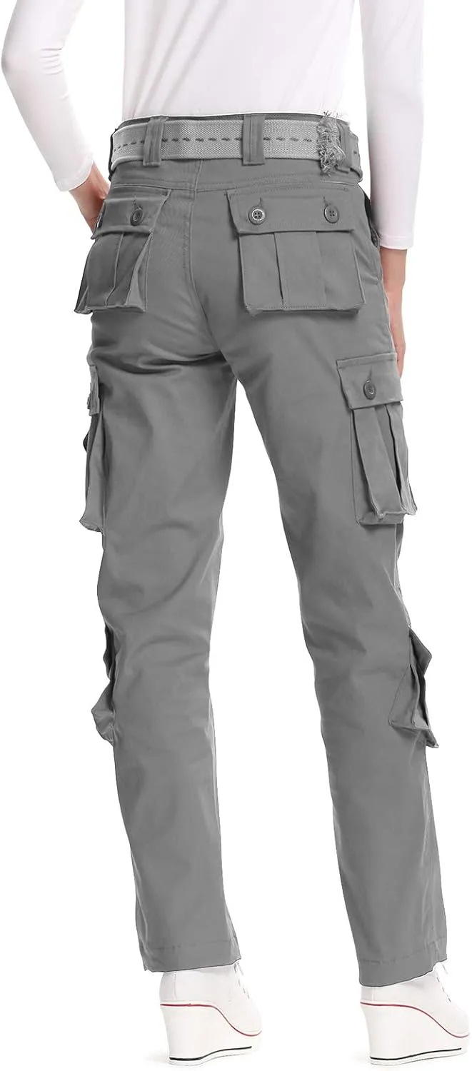 Womens Stretch Casual Cargo Work Pants Camo Combat Tactical Travel Pants with 8 Pockets