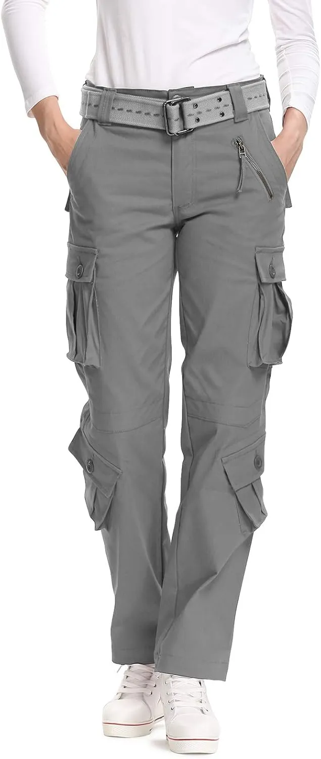 Womens Stretch Casual Cargo Work Pants Camo Combat Tactical Travel Pants with 8 Pockets
