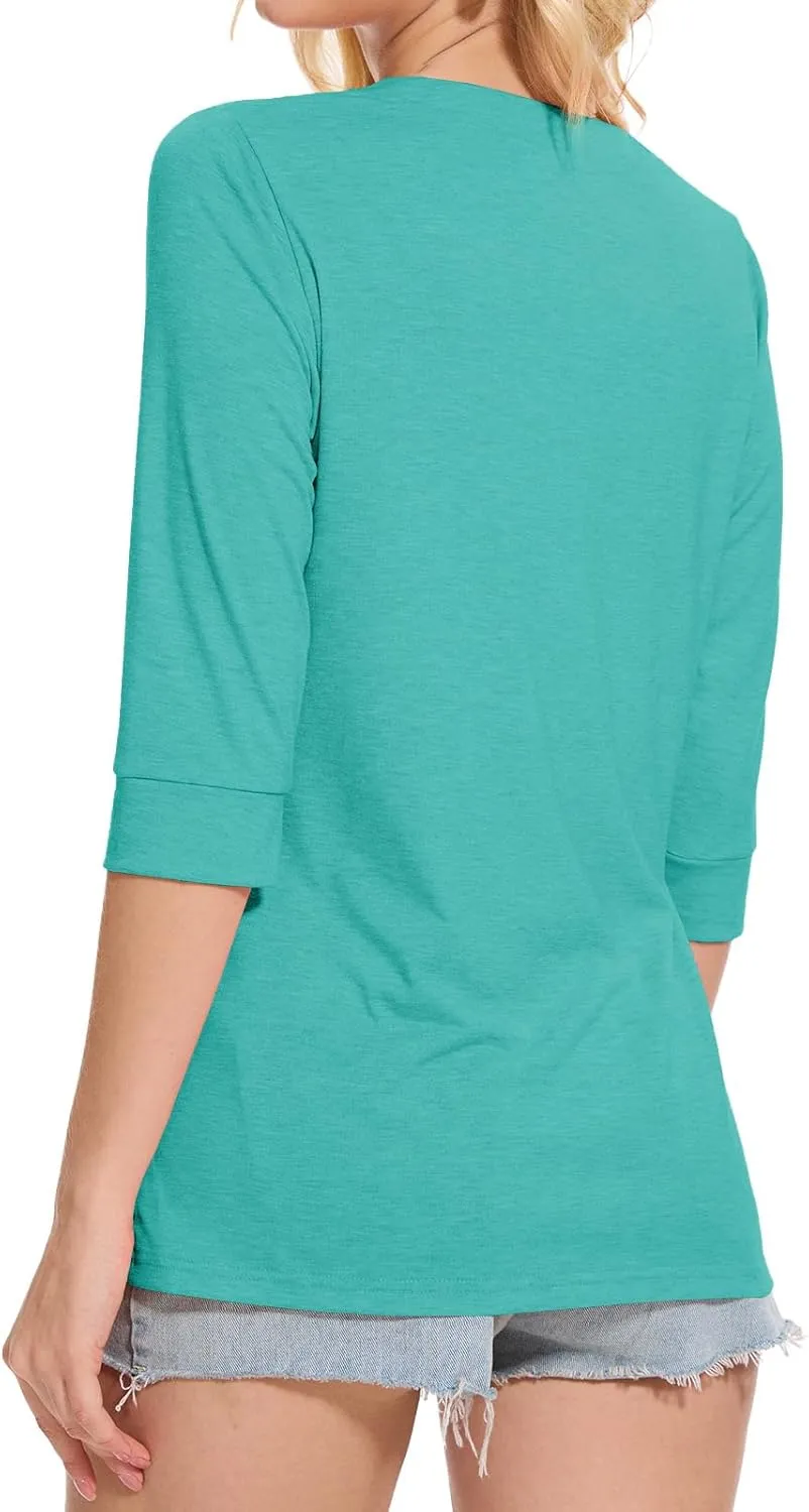 Womens Tops 3/4 Sleeve V Neck Button Down Shirts Business Casual Outfit Basic Tees Summer Top 2025