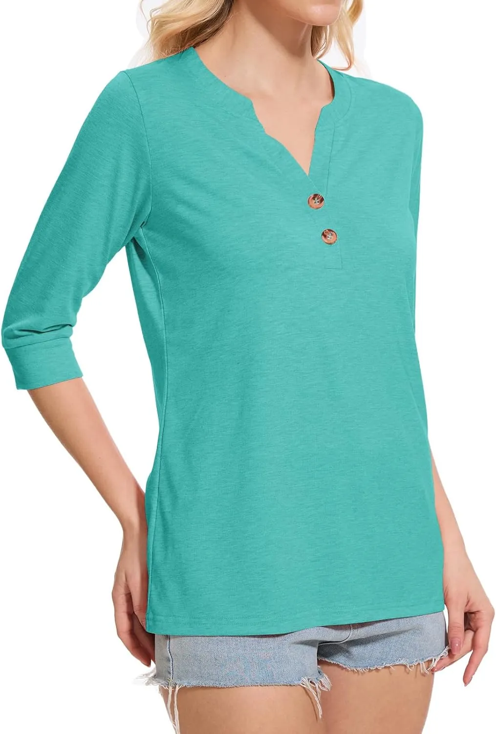 Womens Tops 3/4 Sleeve V Neck Button Down Shirts Business Casual Outfit Basic Tees Summer Top 2025