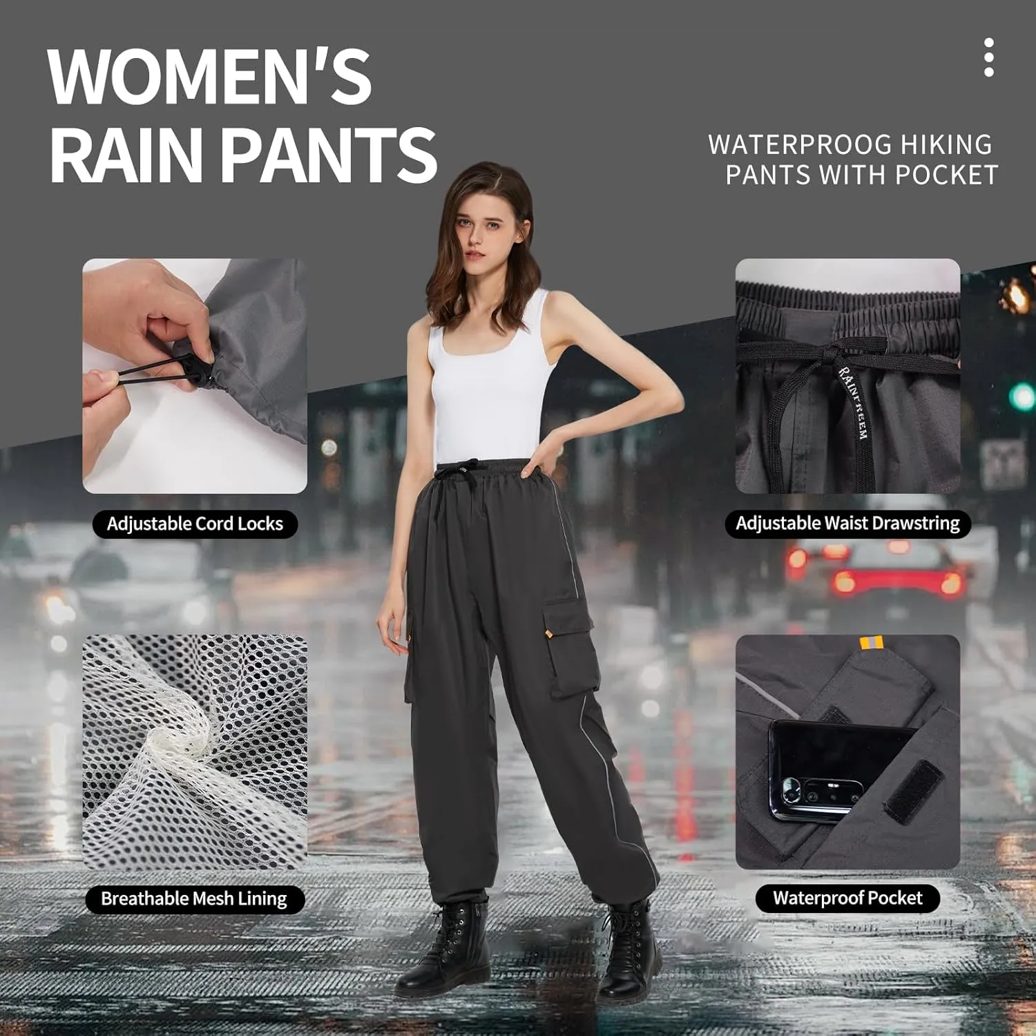 Women's Waterproof Lightweight Hiking Pants with Pocket, Beige, Size 12