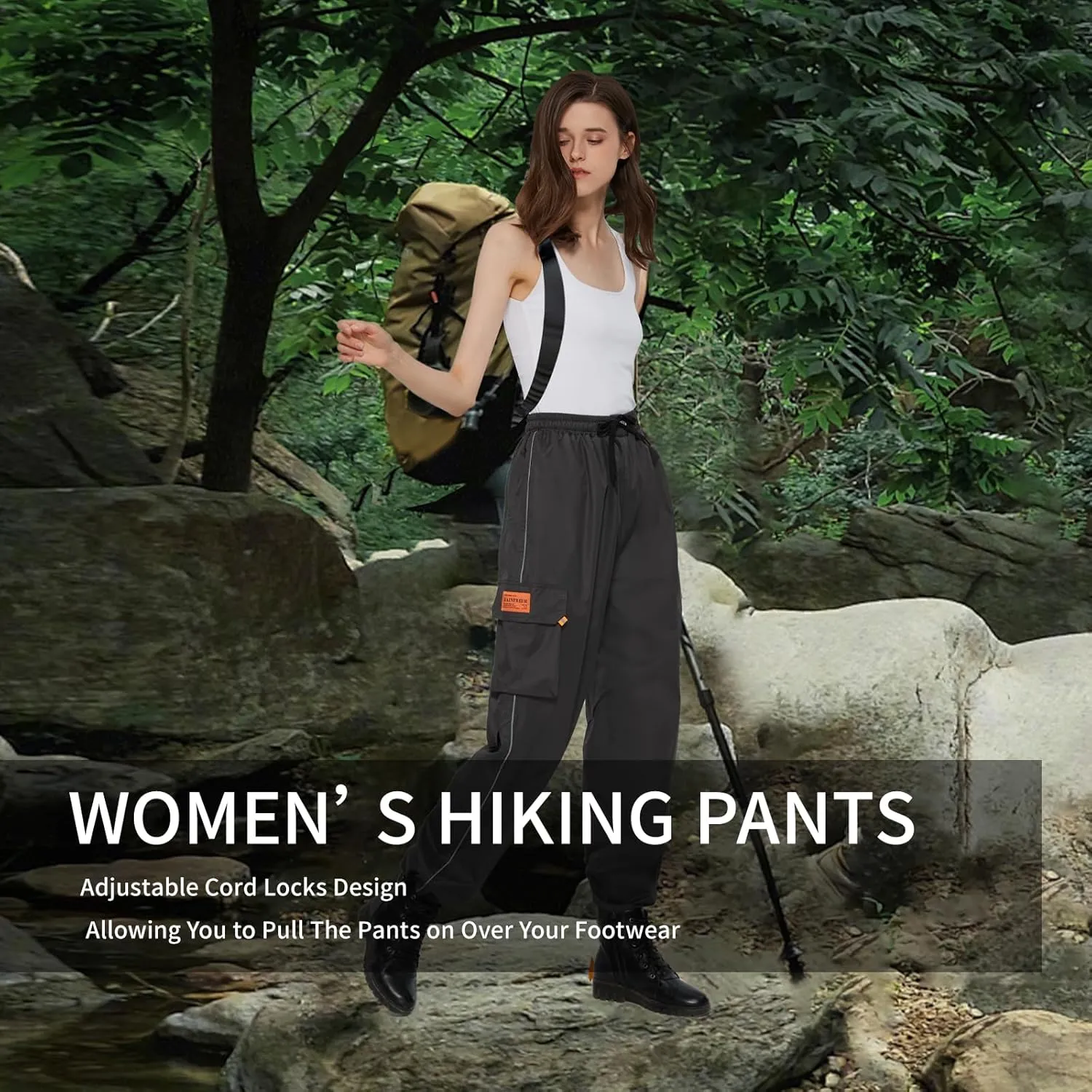 Women's Waterproof Lightweight Hiking Pants with Pocket, Beige, Size 12