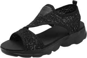 Women's Wedge Sandals, Black, Summer Shoes, Slip On Ankle Boots, Open Toe Slingback Flat Roman Flip Flops for Women, Beach Sandals