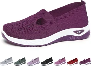 Women's Woven Orthopedic Breathable Soft Walking Shoes Slip-on Diabetic Hands Free Foam Shoes Wide Width with Arch Support Comfort Non Slip Work Sneakers Loafers