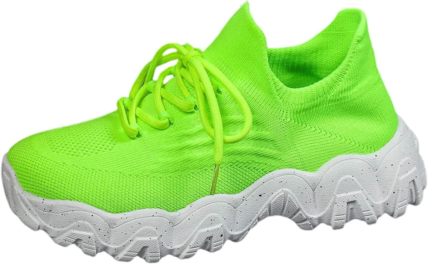 Woven Sneakers for Women Lace-up Breathable Thick Sole Walking Running Shoes Comfortable Tennis Shoes Non Slip Casual Womens Sneakers with Arch Support