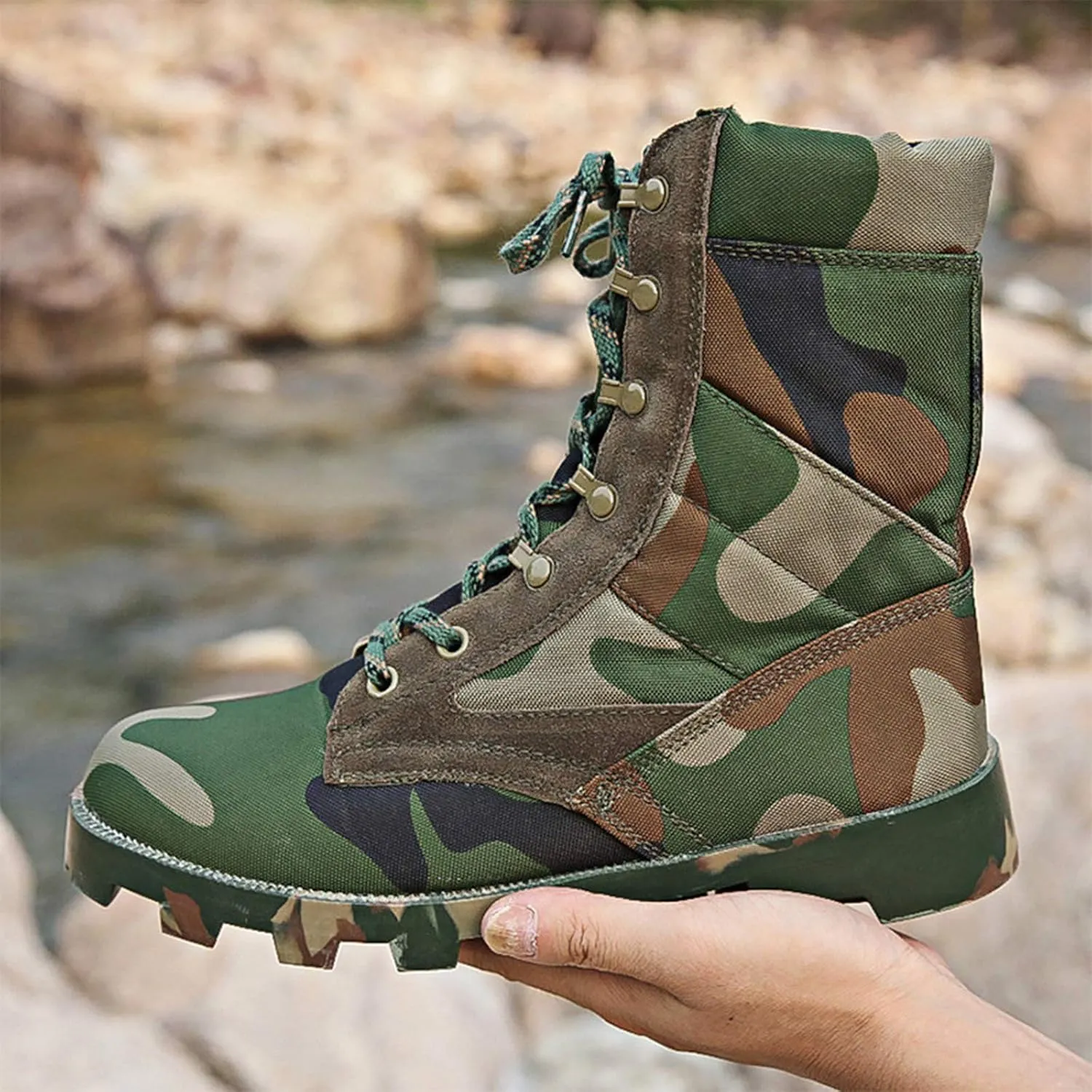 Wygwlg Summer Men's Camouflage Tactical Boots, Jungle Outdoor Lightweight High-Top Hiking Shoes -Canvas,39