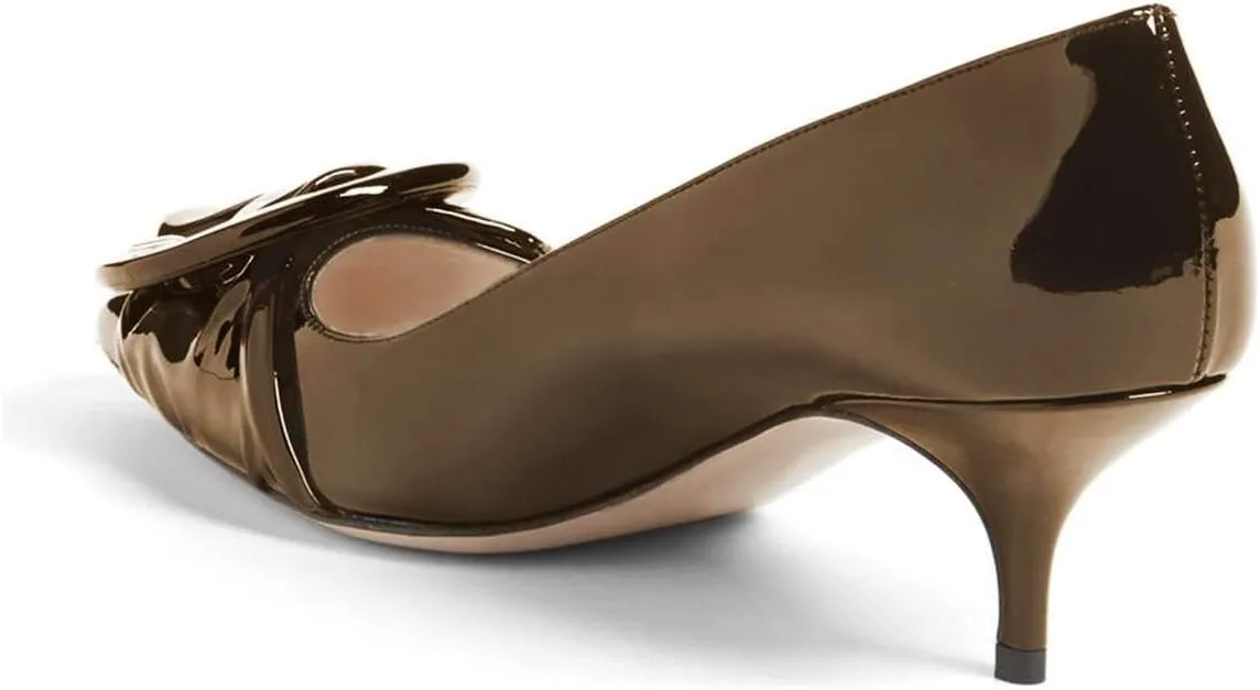 YDN Women's Elegance Low Kitten Heel Pumps Pointy Toe Slip On Patent Buckle Basic Office Dress Shoe Size 4-15 US