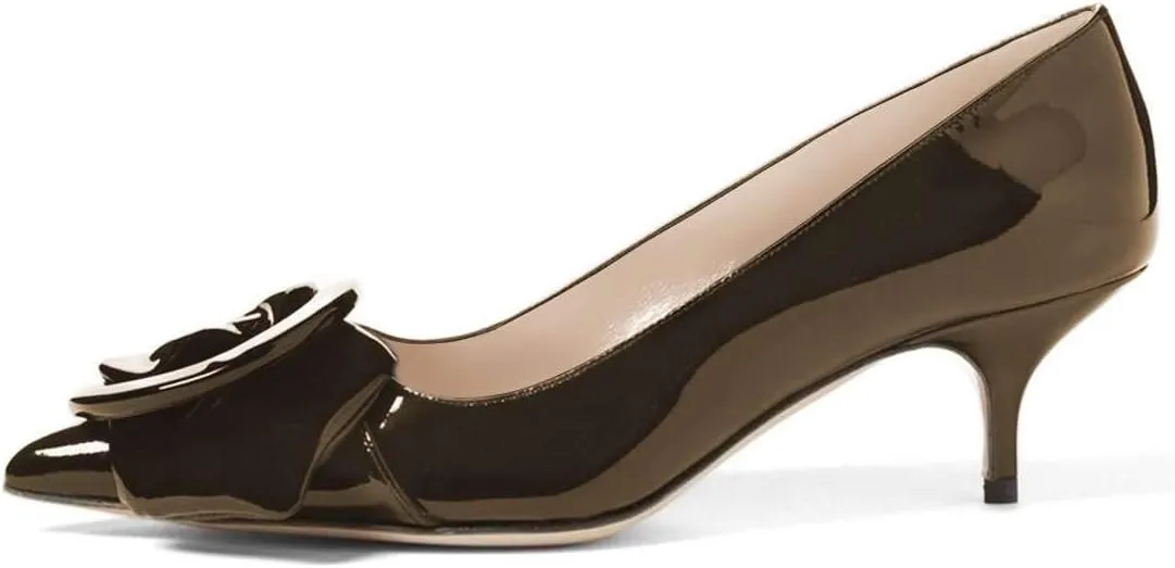 YDN Women's Elegance Low Kitten Heel Pumps Pointy Toe Slip On Patent Buckle Basic Office Dress Shoe Size 4-15 US