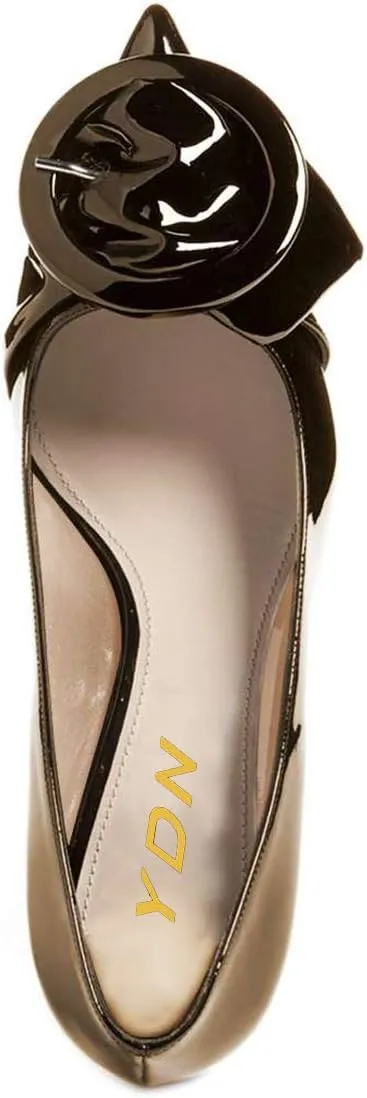 YDN Women's Elegance Low Kitten Heel Pumps Pointy Toe Slip On Patent Buckle Basic Office Dress Shoe Size 4-15 US