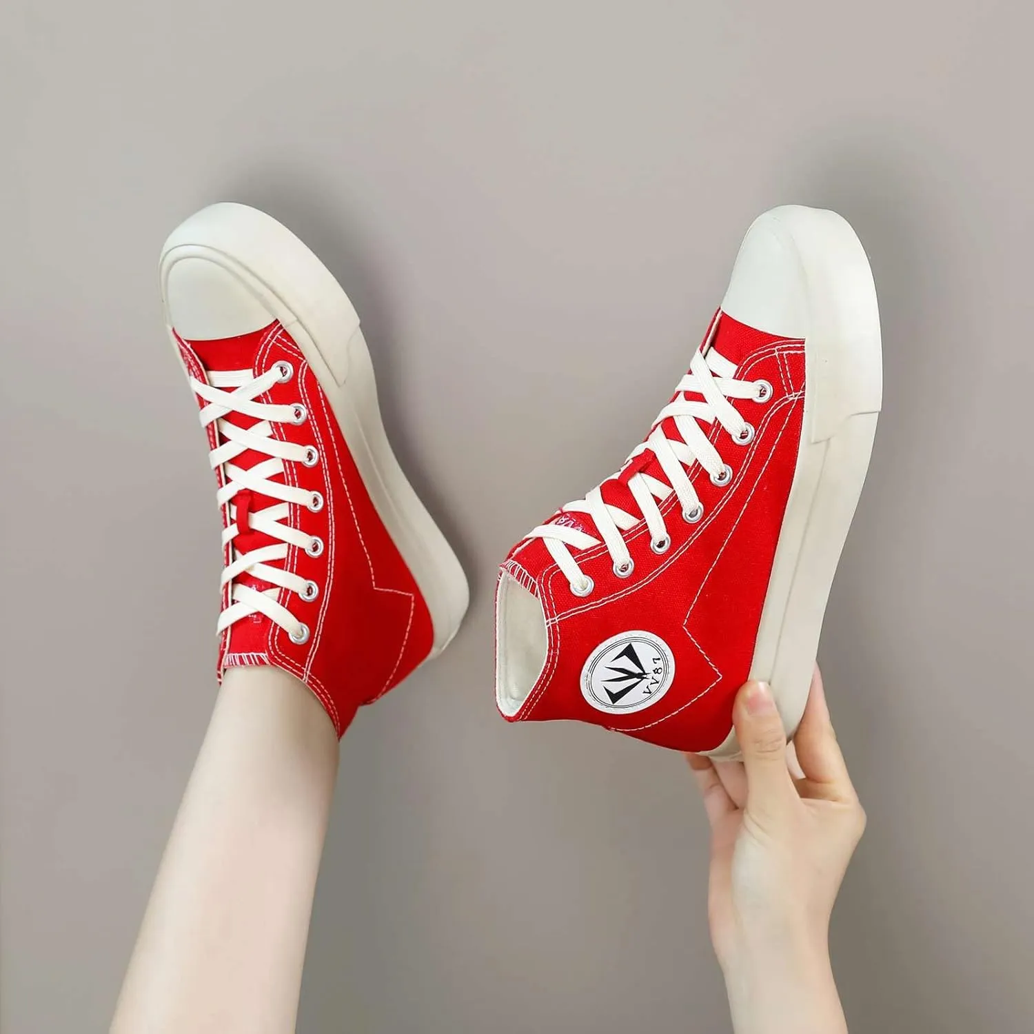 YYSPR Women’s Fashion High Top Canvas Sneakers Lace up Casual Classic Comfort Walking Shoes