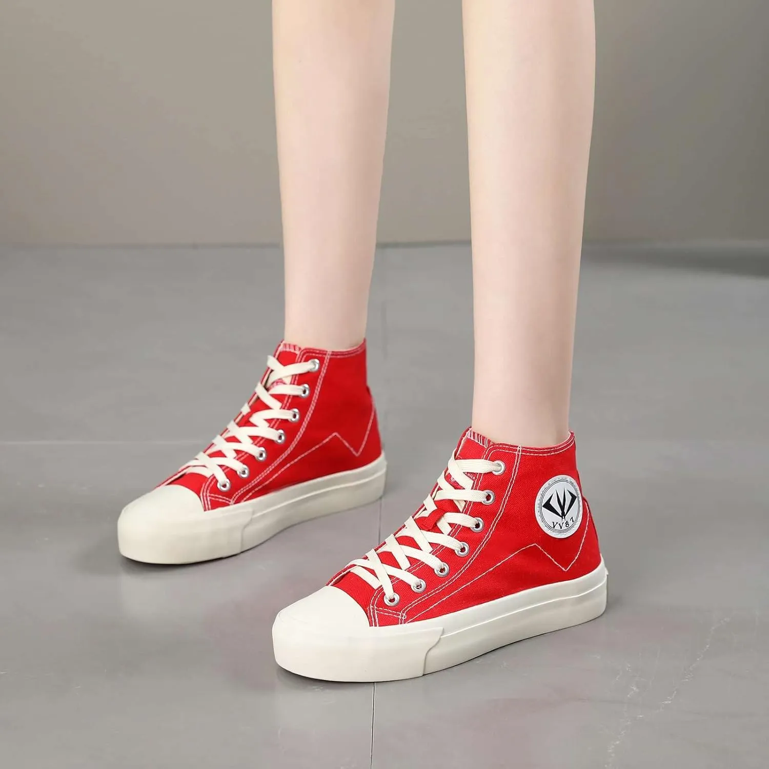 YYSPR Women’s Fashion High Top Canvas Sneakers Lace up Casual Classic Comfort Walking Shoes