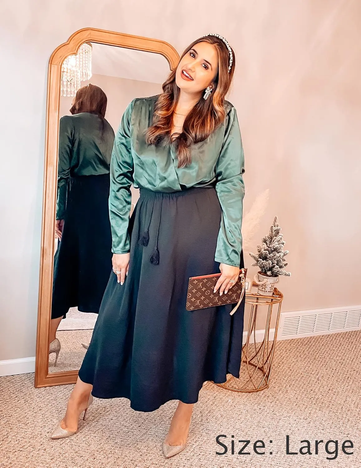 Zeagoo Womens Flowy Pleated Skirts A Line Elastic High Waisted Midi Skirt Boho Casual Long Skirts Brown Leaf Print XXL