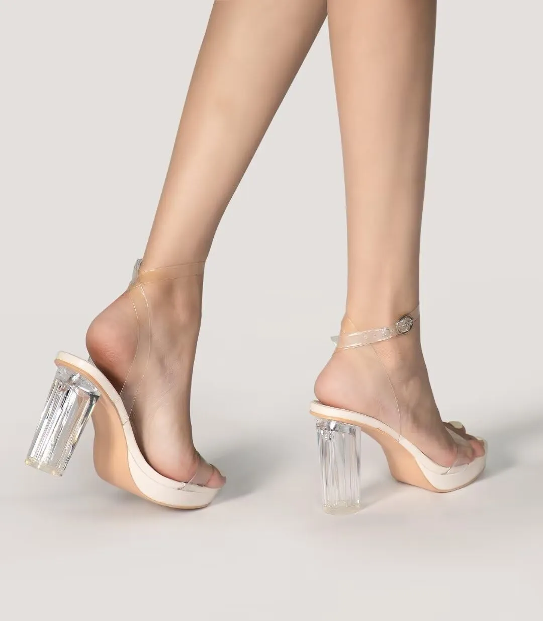 ZriEy 4-Inch Platform Clear High Heels for Women Block Chunky Heeled Sandals Open Toe Ankle Strap Heels Wedding Party Evening Prom Dress Pump Sandal Shoes