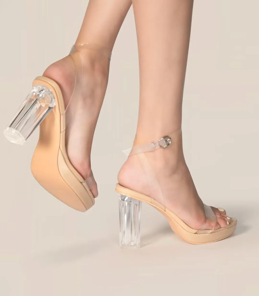 ZriEy 4-Inch Platform Clear High Heels for Women Block Chunky Heeled Sandals Open Toe Ankle Strap Heels Wedding Party Evening Prom Dress Pump Sandal Shoes