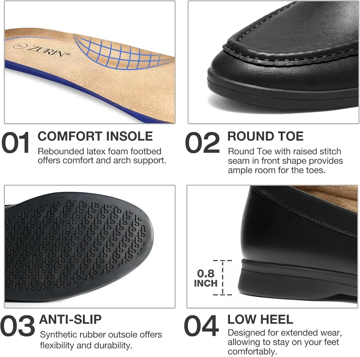 ZURIN Women's Loafers Leather Penny Loafers Comfortable Flats Shoes for Women Casual Dressy Shoes Business Work Driving