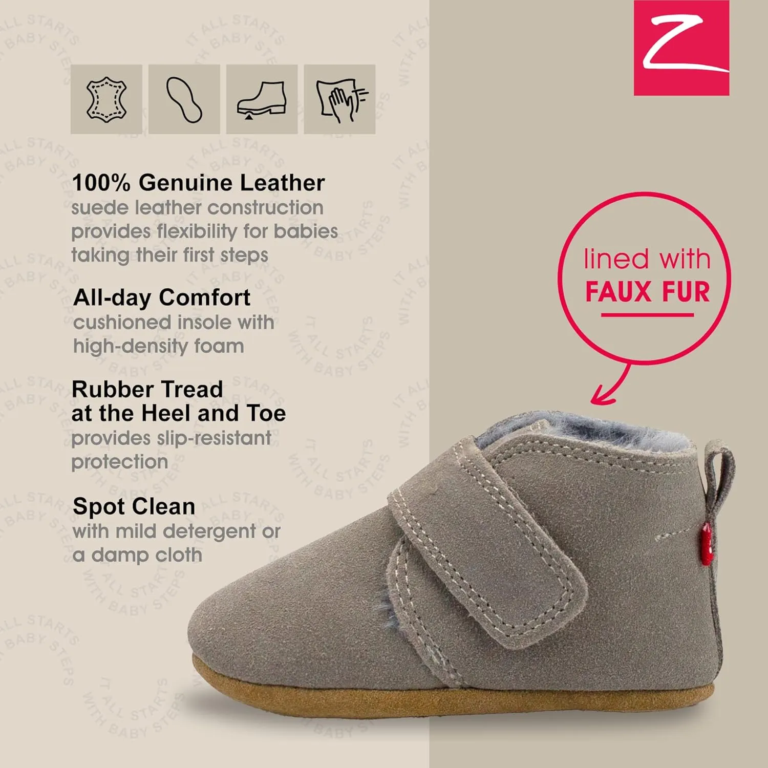 Zutano Unisex Baby Leather Shoes, Faux-Fur-Lined Booties, Winter Boots for Babies