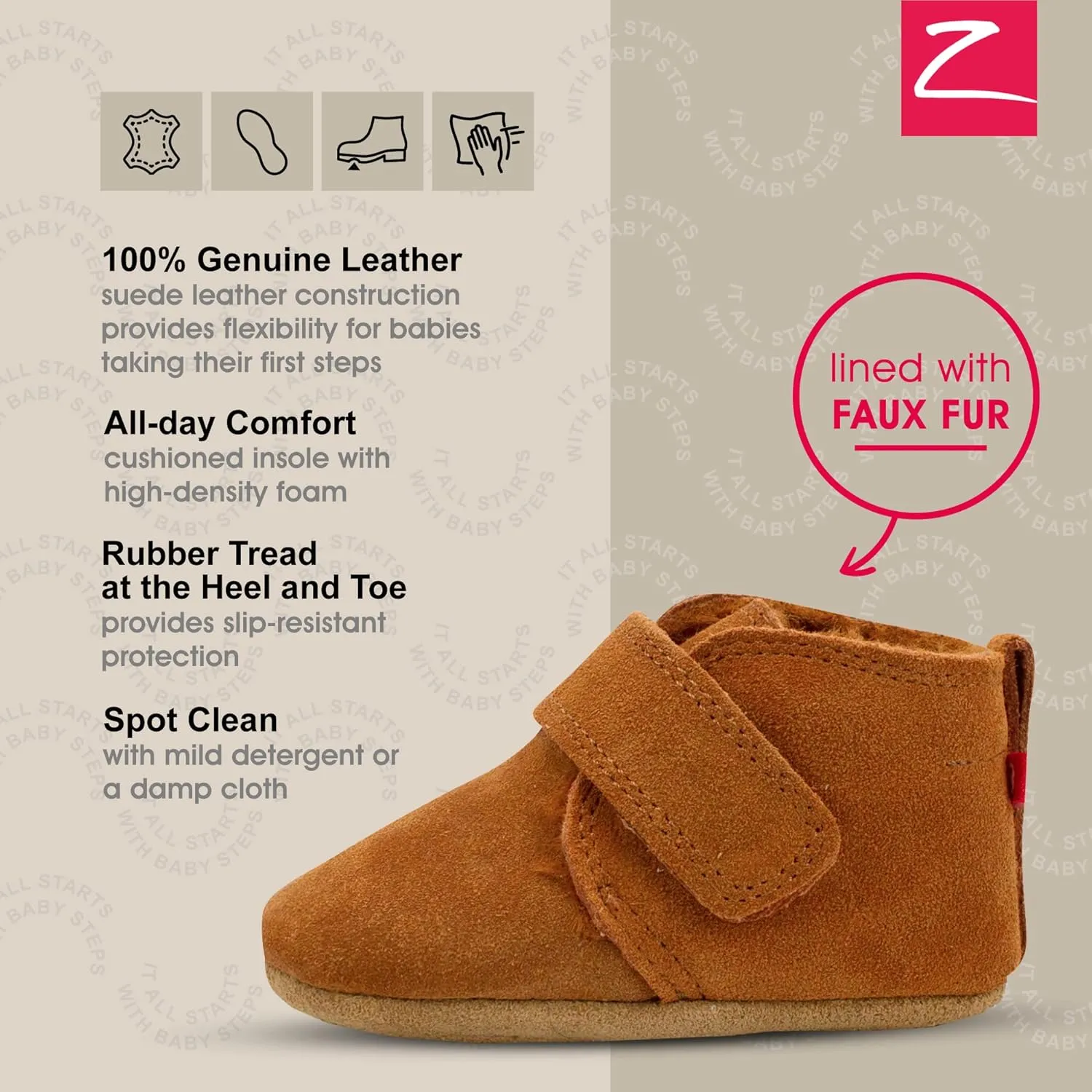 Zutano Unisex Baby Leather Shoes, Faux-Fur-Lined Booties, Winter Boots for Babies